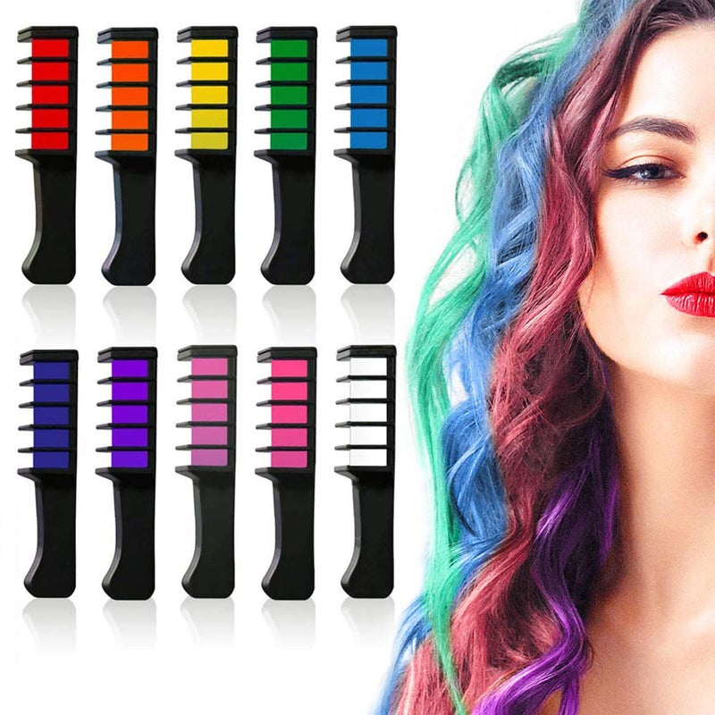 LAWOHO 10 Color Temporary Bright Hair Chalk Comb Set - 8 9 10 11 12 year old girl Birthday Gifts Halloween Costume Cosplay Party Favors for Girls Boys Adults - Image 1